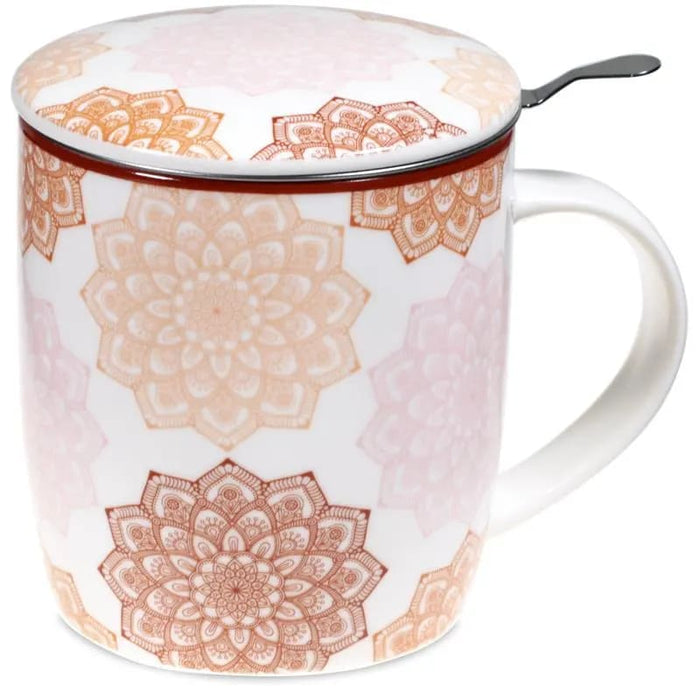 Teetasse mit Sieb und Deckel „Mandala pastell“