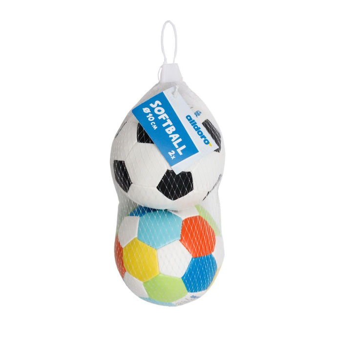 Softball 10 cm, 2er-Set, schwarz/weiß+bunt