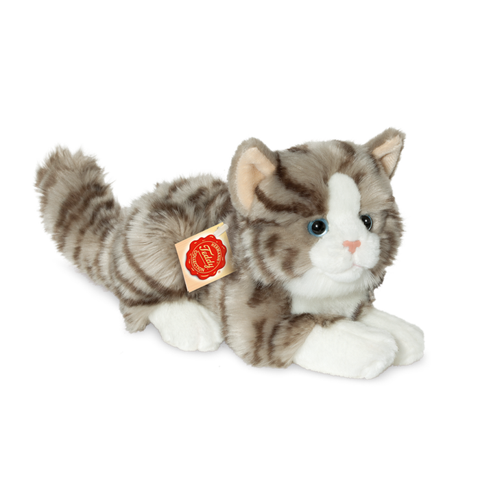 Katze liegend grau 20cm